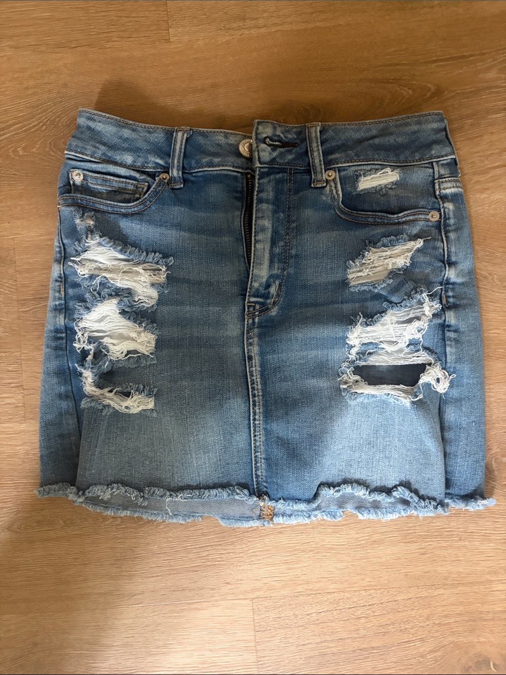 American Eagle Outfitters Next Level Stretch Distressed Denim Mini Skirt